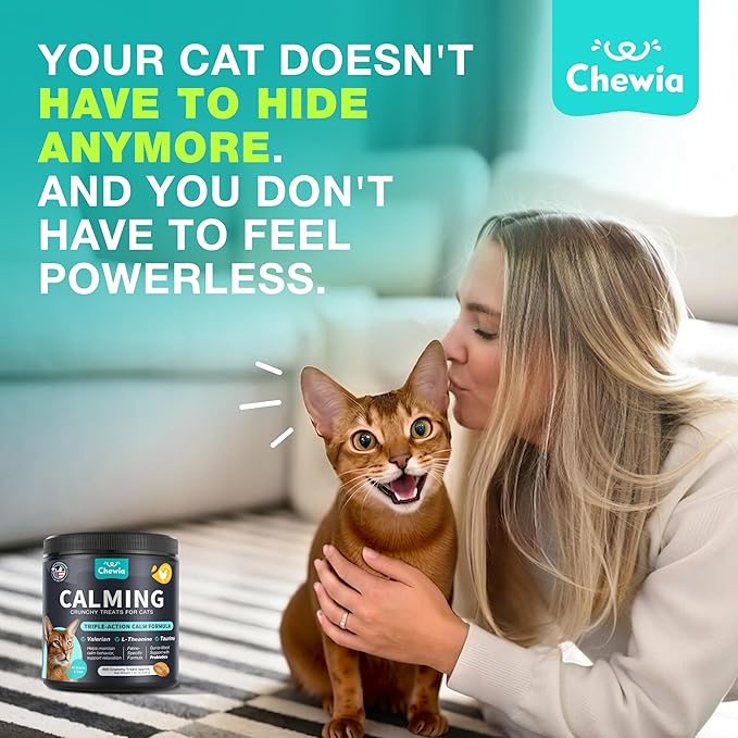 Cat Calming Treats - 500 Crunchy Calming Cat Treats with Melatonin for Cats Valerian Root L-Theanine Taurine & Probiotics - Cat Vitamins and Supplements for Stress Anxiety Relief All Breeds