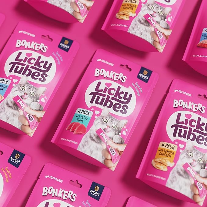 Bonkers Licky Tubes Tuna Flavored Wet Lickable Treats for Cats, 4 Pack (Pack of 15)