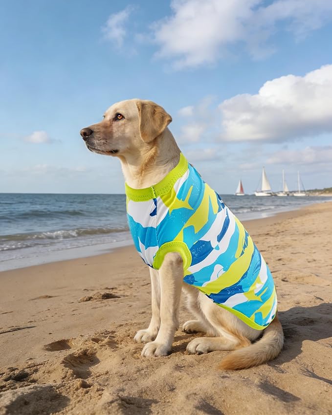 PET SHOW 4 Pack Summer Dog Shirts for Large Dogs Boy UPF 50+ UV Sun Protection Cooling Clothes Tank Top Shark Dog T-Shirts Pet Holiday Party Sleeveless Vest Blue(XX-Large)