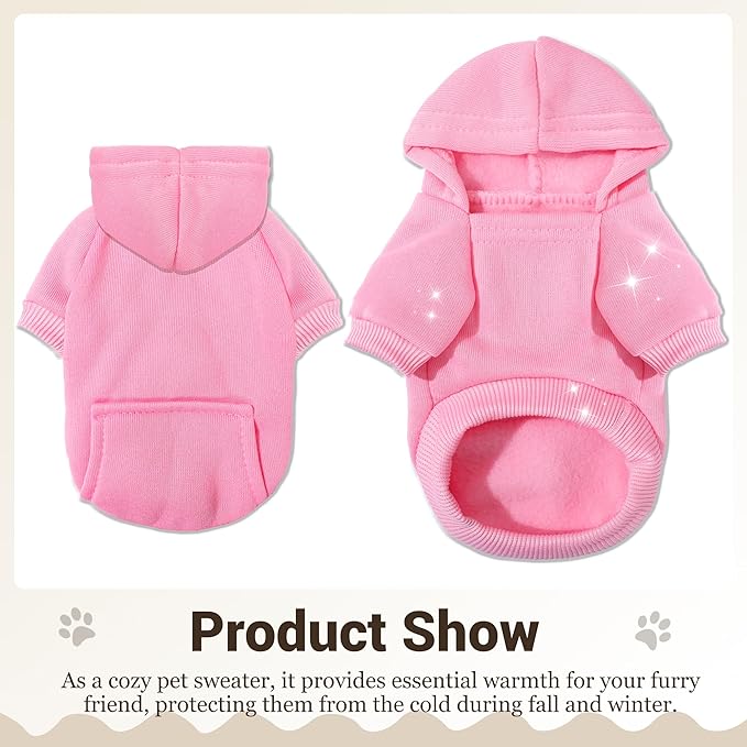 Pet Hoodie Dog Sweater for Small Dogs Girl Boy, Winter Puppy Sweatshirts with Pockets Hood, Warm Fleece Lined Dog Clothes Chihuahua Coat Clothing Puppy Cat Custume, XS