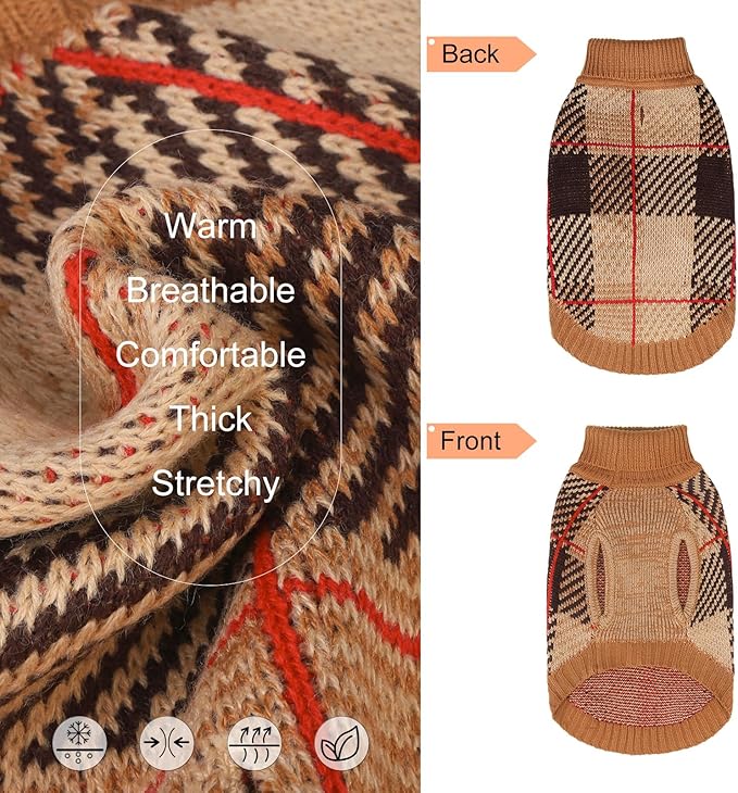 BEAUTYZOO Knitted Pullover Dog Sweater for Small Medium Dogs Puppy Girls Boys,Turtleneck Dog Clothes Cat Sweater, Fall/Winter Warm Soft Apparel,Cold Weather Knitwear with Leash Hole,Chihuahuas,Yorkie