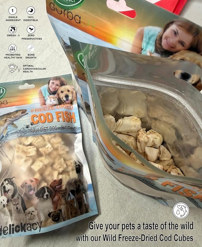 Freeze-Dried Cod Fish Dog & Cat Treats Single-Ingredient, Low-Calorie, Easily Digestible Snacks for All Life Stages & Pets with Food Sensitivities, Promote Healthy Skin/Coat (2 Ounce, COD Fish)