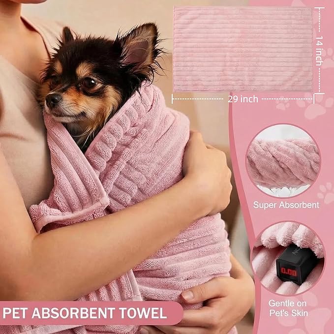 6PCS Dog Bath Kit & Dog Brush Kit for Dogs & Cats - Professional Pet Grooming Tools Set with Shedding Brush, Bath Scrubber, Dematting Comb & Storage Bag - Complete Dog Washing Essentials, Pink