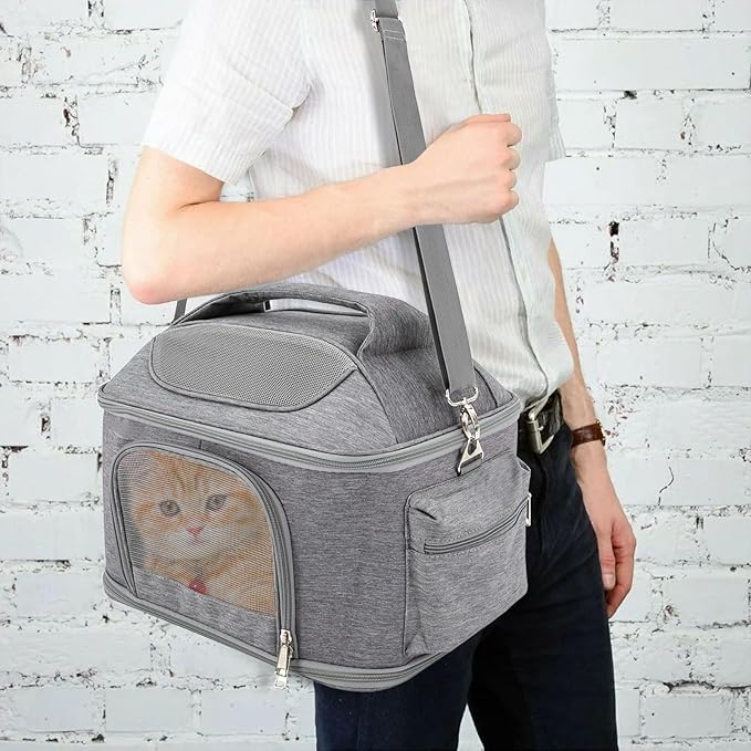 Foldable Pet Carrier Backpack, Cat & Dog Carrier Backpack, Waterproof Pet Travel Bag with Cooling Mat for Hiking Travel Camping Outdoor, Hold Pets Up to 15.4lbs