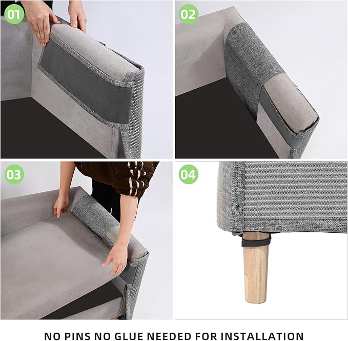 Cat Scratch Couch Protector,23.6" L*19.7" W Scratching Furniture Protector Pad,Cat Scratch Sofa Arm Sheild with Grey Natural Sisal for Protecting Couch Sofa Chair Furniture (Grey/Left Hand)