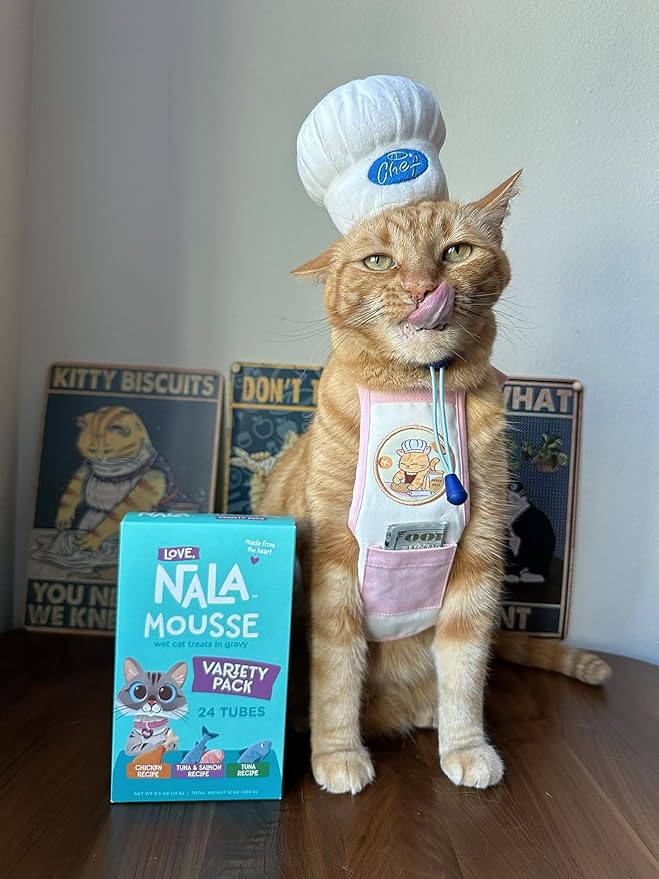 LOVE, NALA - Natural Lickable Cat Squeeze Up Treat,Topper - Variety Pack Mousse - Wet Food Cat Puree - Grain Free, Non-GMO, Minerals, Vitamins - 24 Pack 12 oz.