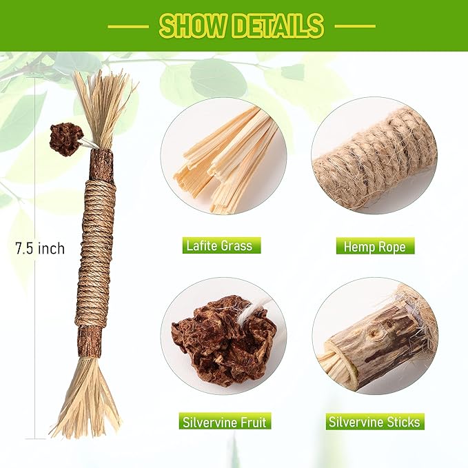 Silvervine Sticks Cat Chew Toys for Indoor Cats Dental Care Teeth Cleaning, Natural Kitten & Cat Teething Toys for Health, Cat Chew Stick Treat Edible Suitable for All Breeds of Aggressive Chewers Cat