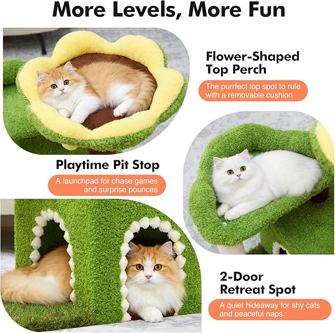 WOOCHPET Flower Cat Tree with Cat Condo for Indoor Cats, 29" Cat Tower with Sisal Scratching Post and Top Perch, 3-in-1 Multi-Level Cat Tower for Small Cats and Kittens