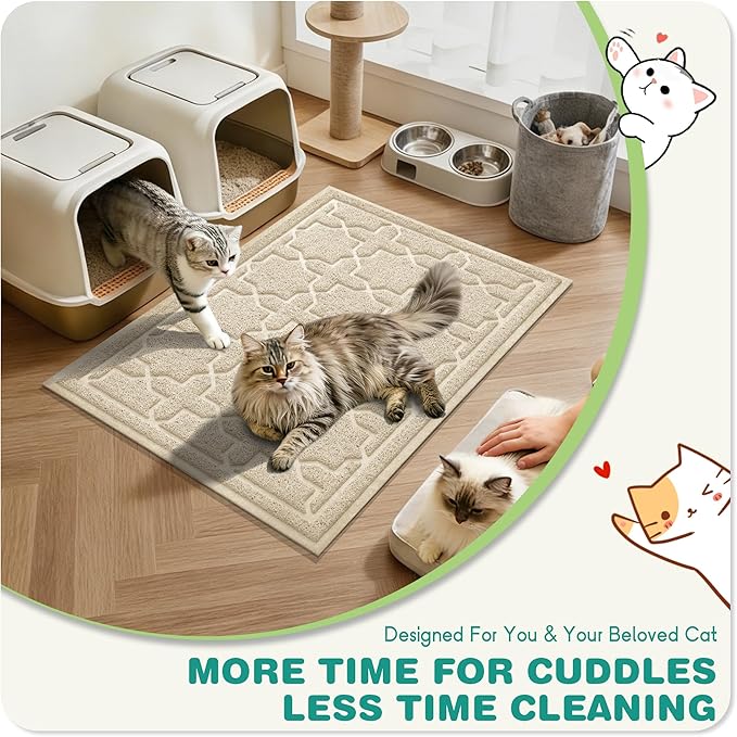 Yimobra Cat Litter Mat, Litter Trapping Waterproof Non Slip PVC Mat, Scatter Control Easy Clean for Litter Box, 47"x36", Beige
