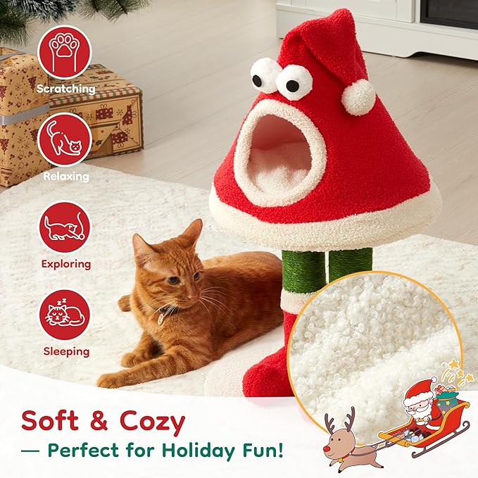 Cat Tree Tower for Indoor Cats, Multi-Functional Cute Cat Tree with Scratching Posts and Cozy Cat Bed, Large to Small Cat Tower, Red
