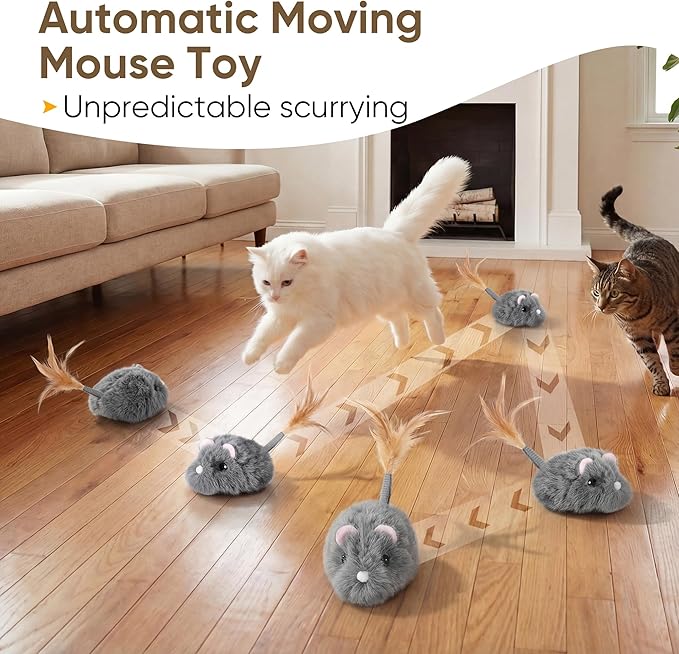 Moving Cat Toy Cat Mouse Toy with Automatically Wagging Tail Plush Mouse Toys for Cats 2026 Upgraded Interactive Cat Toy Squeaky Mouse