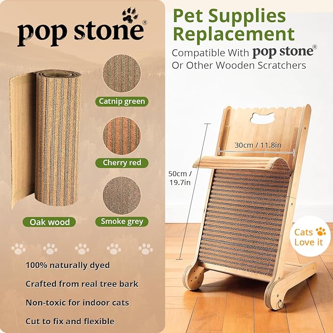 Natural Cork Cat Scratcher Mat with NO Preapplied Adhensive, Bonus 118inch Hook-Loop Tape. Cat Scratching Toy DIY, Replacement for Cat Tree, Post, Ramp and Wall Shelves (Oak Wood, 39.4 x 11.8 Inch)