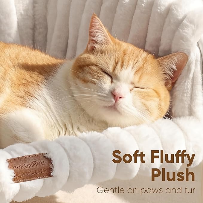FUKUMARU Elevated Cat Couch Beds for Indoor Cats, Sturdy Metal Frame Cat Hammock Bed with High-Density Foam Cushion, Removable Washable Fluffy Cover, Breathable Raised Dog Bed & Cat Sofa Chair, Cream