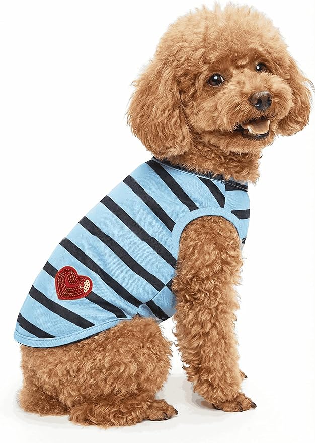 Pet Dog Striped T-Shirt Dogs Cats Cotton Vest Spring Summer Pet Apparel Tee Shirt Suitable for Small Medium Large Pets French Bulldog Bichon Clothes, Blue, XL