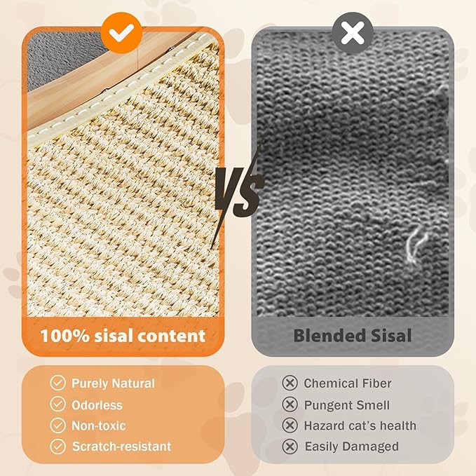 Sisal Cat Scratcher Bed for Indoor Cats,Natural Sisal Cat Scratch Pad Hammock Lounge for Large Cats,Cute Cat Chair Scratching Post for Cats Lounger&Sleep,Wooden Modern Cat Furniture