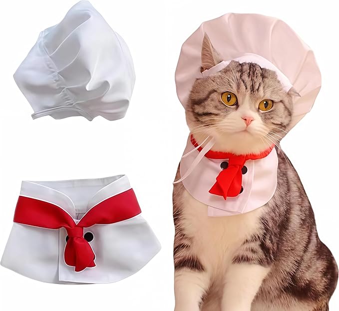 Pet Chef Hat and Collar Costume Set, Chef Outfit for Cats and Small Dogs