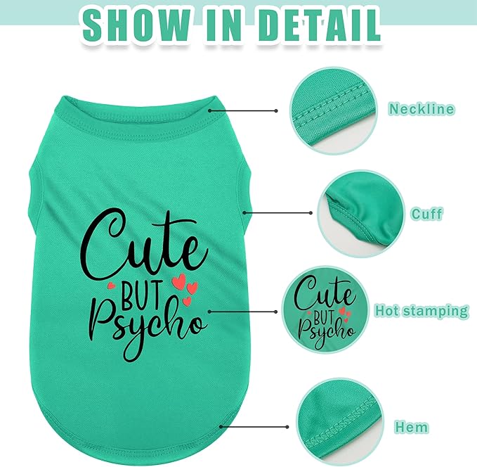 Expressive Polyester Dog Shirt Vest: Soft and Lightweight Puppy Shirt for Small and Medium Dogs, Featuring the Playful 'Cute but Psycho' Slogan Print Shirts Tank Top Red L