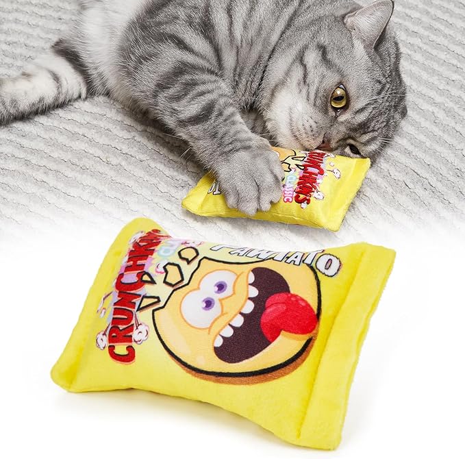 Catnip Cat Toys Potato Chips, Soft and Durable Crinkle Sound with Catnip Inside, Interactive Cat Toys for Indoor Cats Kitten Kicker Chew Exercise Cat Nip Toys 5 Inches