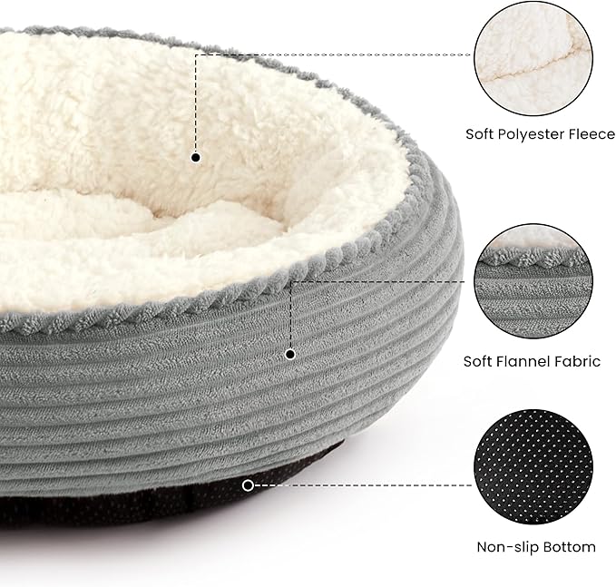 Love's cabin Round Donut Cat and Dog Cushion Bed, 20in Pet Bed for Cats or Small Dogs, Anti-Slip & Water-Resistant Bottom, Super Soft Durable Fabric Pet beds, Washable Luxury Cat Dog Bed Stripe Grey