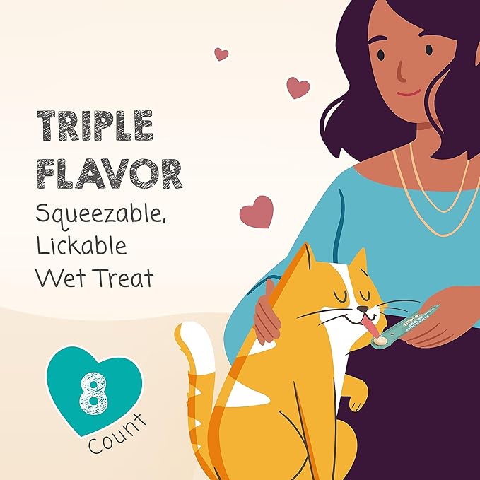 MEOWEE! Savory Spoonables with Real Duck, Beef & Rabbit, 8 Count Tube, Triple Flavor Squeezable Lickable Wet Treats for Cats with Built-in Spoon for Less Mess