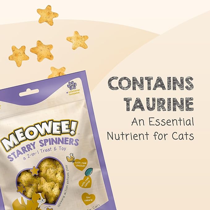 MEOWEE! Starry Spinners Cat Treat, 2.8 Ounce, 2-in-1 Treat & Toy Made with Real Chicken, Chicken Liver & Catnip, Encourages Playfulness & Low Calorie (Pack of 2)