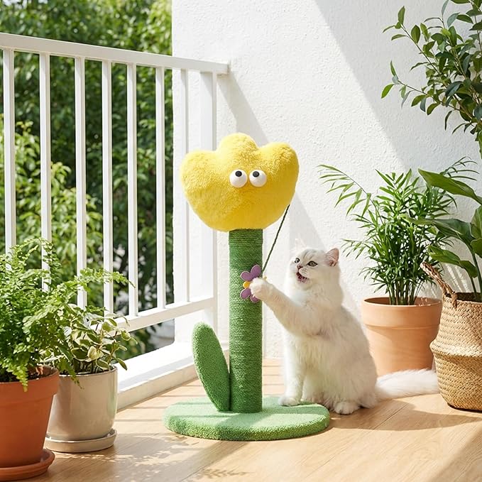 ZEZE Tulip Cat Scratching Post – Flower-Themed Cat Tree for Kittens & Adult Cats, Durable Sisal Rope Tower, Decorative Pet Furniture, Cute Home Design, Furniture Protection (Yellow)