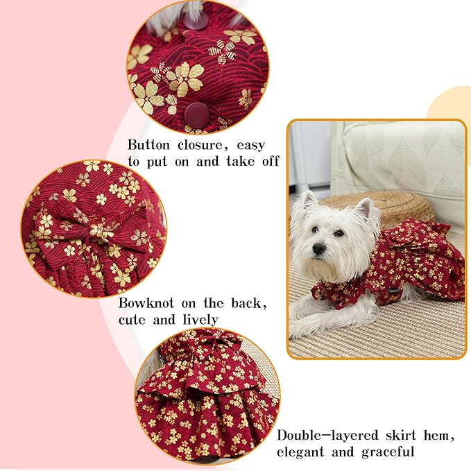 MAMORE Dog Shirts Dress, Elegant Embroidery Couple Dog Clothes for Girl Boy Small Medium Dogs Puppy Cats Set (Red Dress, Medium)