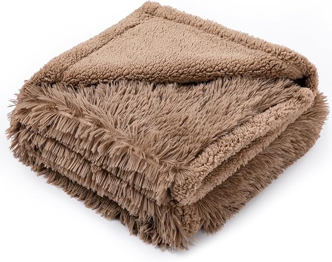 Calming Pet Blankets for Cats Fluffy Long Faux Fur Dogs Blanket for Couch Covers Waterproof Soft and Cozy Pets Cover on Sofa and beds Protective(Brown,S-40x28in)