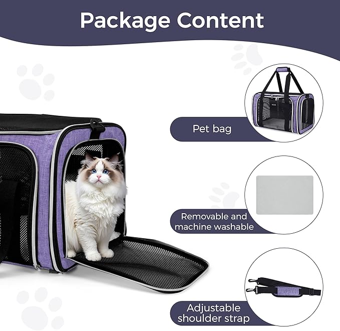 BAGLHER Pet Travel Carrier, Cat Carriers Dog Carrier for Small Medium Cats Dogs Puppies, Airline Approved Small Dog Carrier Soft Sided, Collapsible Puppy Carrier, Purple