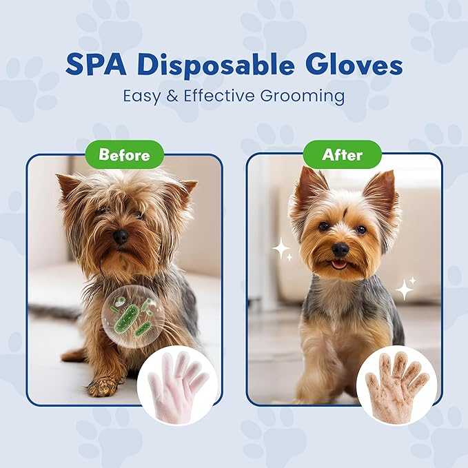 My Pet & Me Pet Glove Wipes for Dogs & Cats, Hypoallergenic No-Rinse Grooming with Olive & Jojoba Oil, Deodorizing Dog Bath Gloves & Lick-Safe Cat Wipes for Paws, Face, Ears, 6 Count Travel Pack