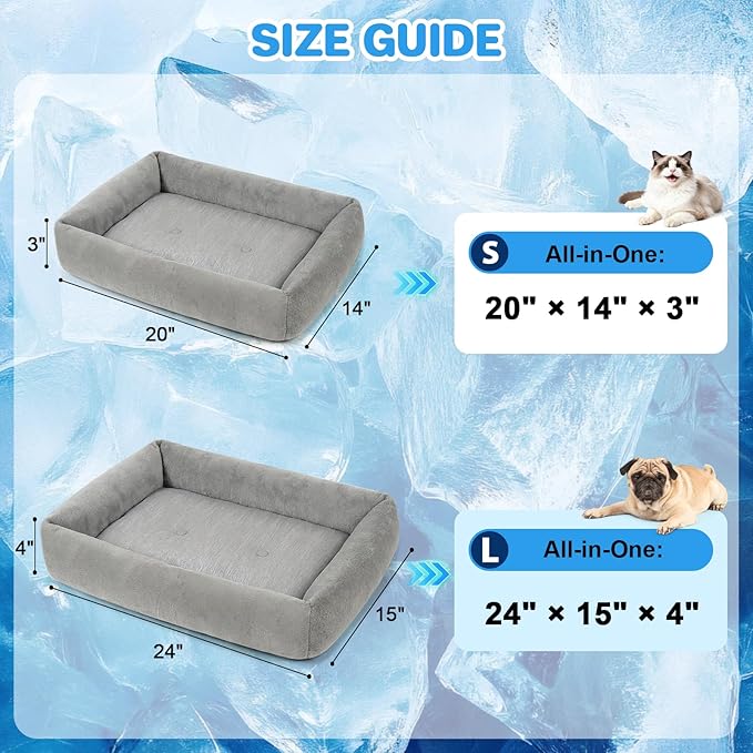 Washable Dog Bed for Large Dogs—Removable Inner Cushion & Reversible Design (Ice Silk Cooling Layer|Sherpa Fleece Layer), Non‑Slip Bottom Dog Beds for Crate, Medium, Small Dogs, Grey (24" X 15")