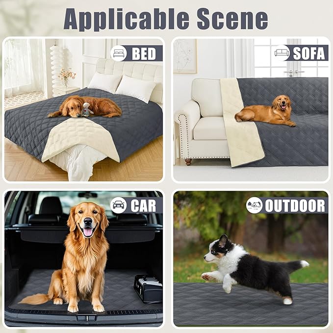 Smiry Waterproof Dog Bed Cover Blanket 68x82, Soft Reversible Pet Blanket, Washable Leakproof Cats Dogs Couch Cover for Sofa, Couch, Furniture, Dark Grey/Beige