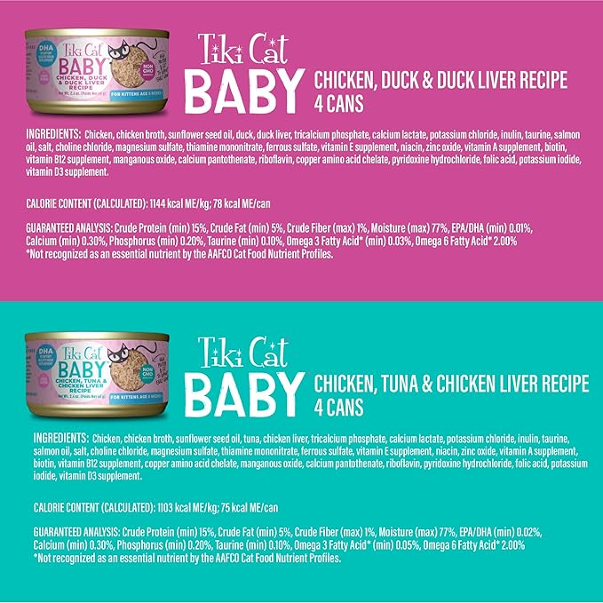 Tiki Cat Baby Whole Foods Wet Cat Food for Kittens Mega Pack, 2.4 oz. Cans (24 Count)