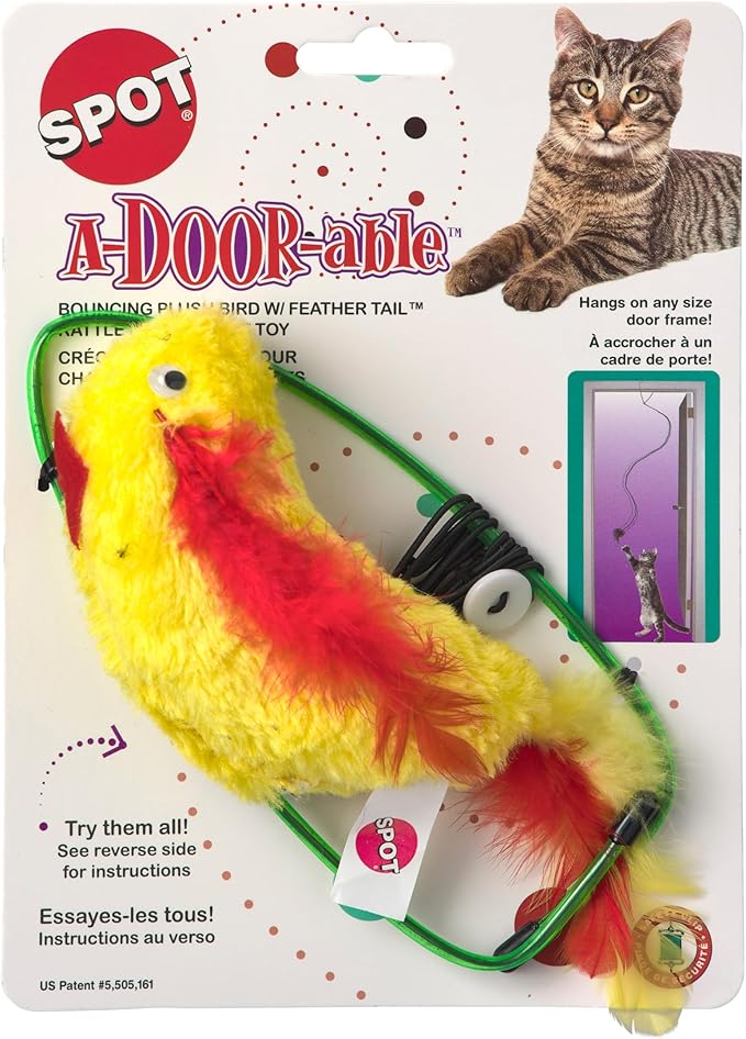 SPOT A-Door-Able Plush Bird Cat Toy | Rattle and Catnip Cat Toy Provides Hours of Entertainment for Your Cat | Hangs on Any Size Door Frame