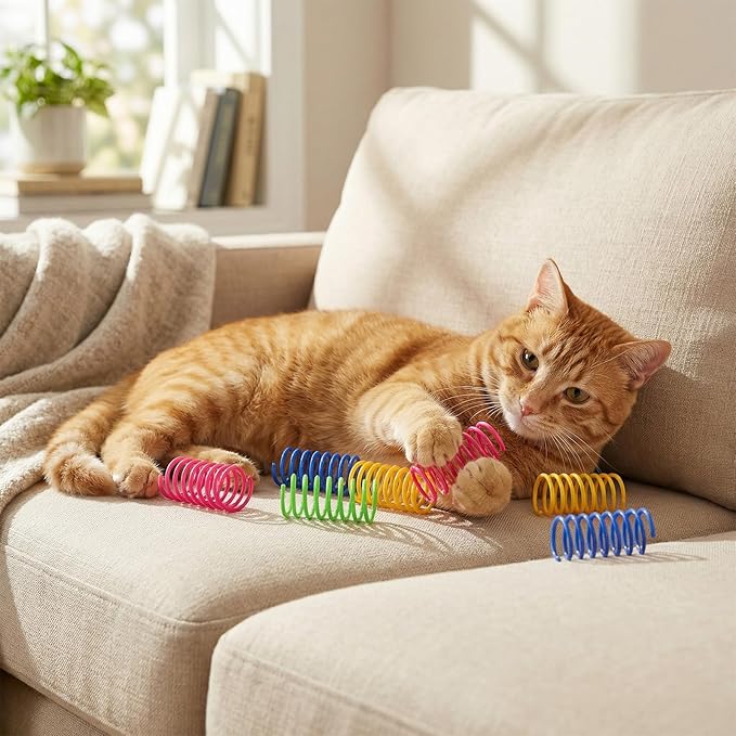 120 Pack Colorful Cat Springs Toys Pet Wide Cat Plastic Coil Spiral Springs for Cat Kitten Pets Swatting Biting Hunting Active Play