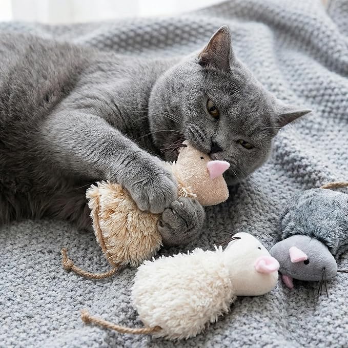 Ciieeo 6pcs Plush Mouse Toys for Cats, Interactive Stuffed Cat Toy Mice for Indoor Play and Teething, Assorted Colors