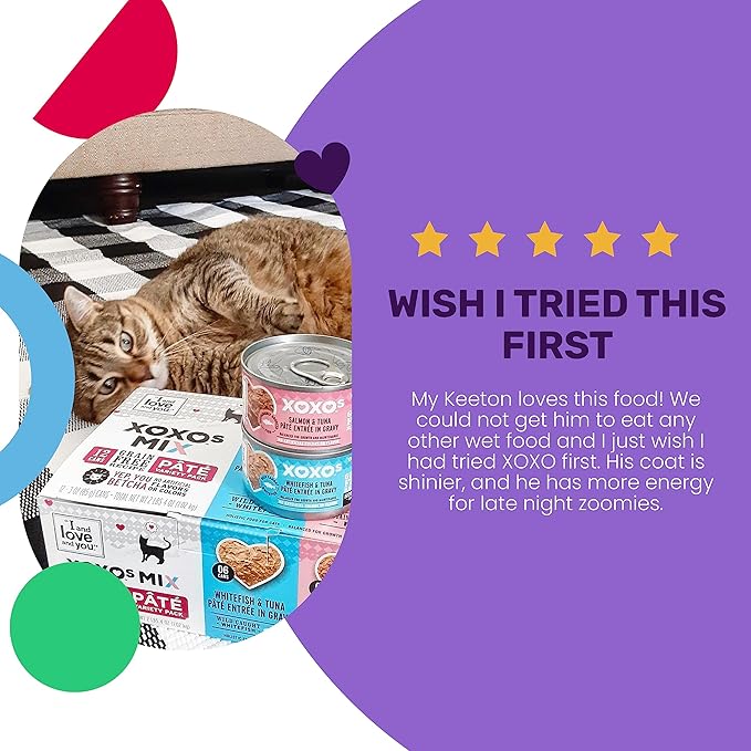 I&Love&You XOXOs Mix Pate Wet Cat Food, Variety Pack, Grain Free, Artificial Preservatives Free, 36 Ounces,(12 x 3 Ounce)