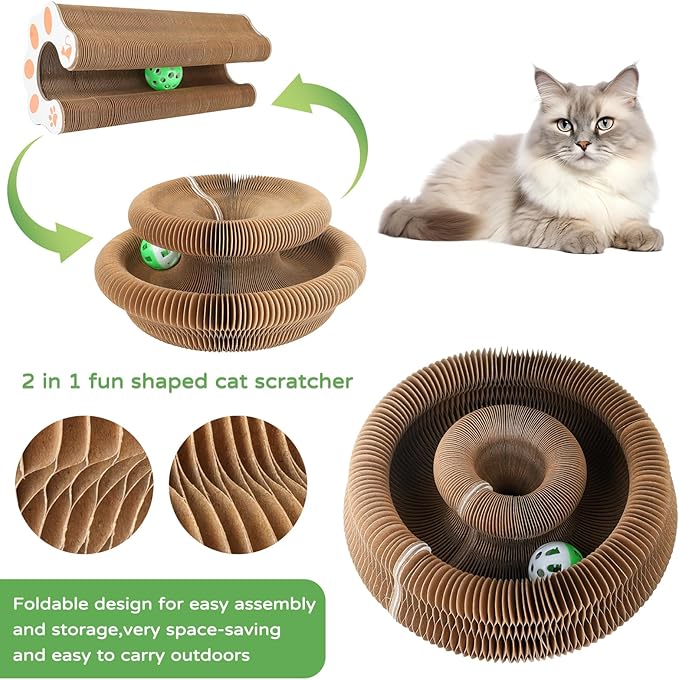 Goosheep 2Pack Magic Organ Cat Scratching Board Cat Accordion Toy Cats Scratching Post Ball Track, Kitten Fun Intelligence Physical Exercise Educational Toy