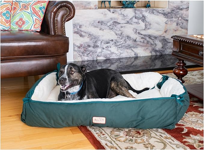 Armarkat Model D04HML/MB-L Large Laurel Green & Ivory Pet Bed and Mat, 42"L x 29"W x 8"H, flat as mat: 51" x 40"