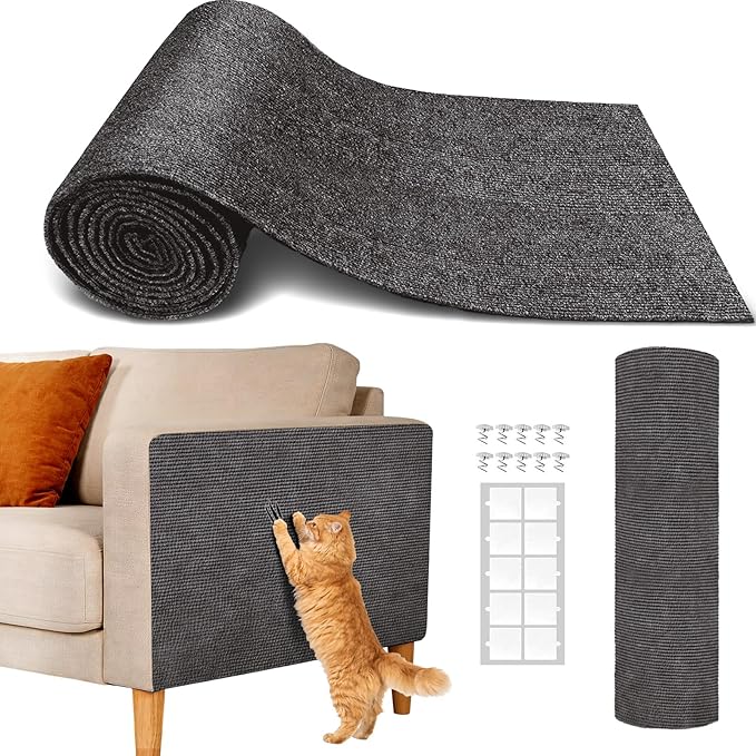 Cat Wall Scratcher Mat, Anti Cats Scratch Furniture Couch Carpet Corner Protector for Indoor, Trimmable Cat Scratching Pad Board Sofa Replacement Deterrent from Cats Claws (Darkgrey,39.3x15.8In)