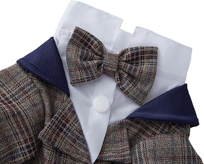 GabeFish Pets Wedding Jackets Suit for Dogs with Bow Tie Puppy Cat Formal Clothes Shirt Tuxedo (Brown, S (Chest 12.9in/33cm))