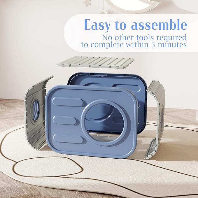 Insulated Outdoor Cat House,Plastic Feral Cat Houses for Outdoor Indoor Cats with Camera Appearance & Large Door,Stackable Cat Houses & Condos,Spacious Cat Bed Cave,Easy to Clean,Blue