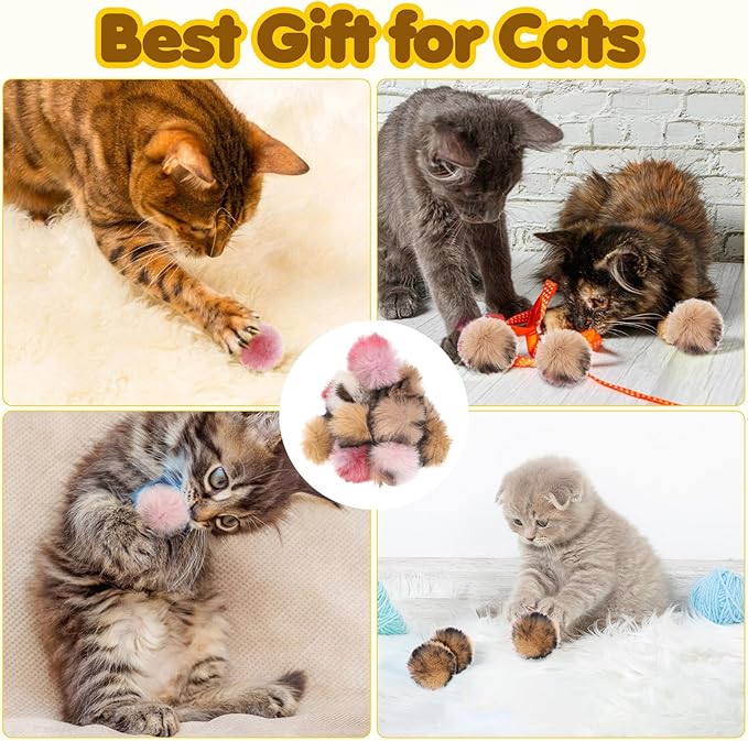20 PCS Fuzzy Balls for Cats, 1.2 Inch Cat Toy Ball, Soft Fluffy Cat Pom Pom Balls, Artificial Faux Fur Puff Ball for Kitten Interactive Playing Exercising Chasing Indoor