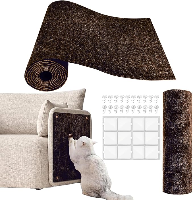 YONGJOY Cat Scratch Couch Furniture Protector, Adhesive Cat Scratch Pad Deterrent for Furniture, DIY Climbing Scratcher for Indoor Cats (Brown, 78.7x15.8 in)