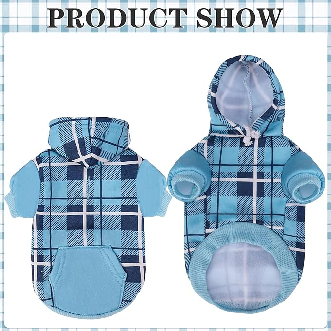 EXPAWLORER Plaid Cat Hoodie - British Style Warm Cat Sweater Shirt with Leash Hole,Pet Clothes Outfits,Winter Coat Apparel for Puppy Cats Girl Boy-Kitten Apparel,Blue XL