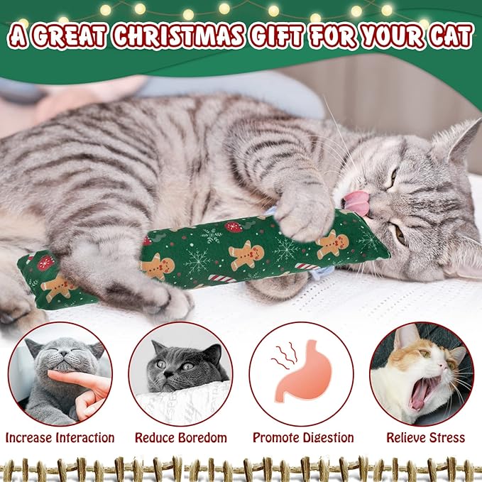 KOOLTAIL Cat Catnip Toys for Christmas, 3 Pack Durable Soft Kicker Toy Filled with Natural Catnip, Interactive Bite Resistant Chew Teeth Cleaning Gift for Indoor Cats Kitten