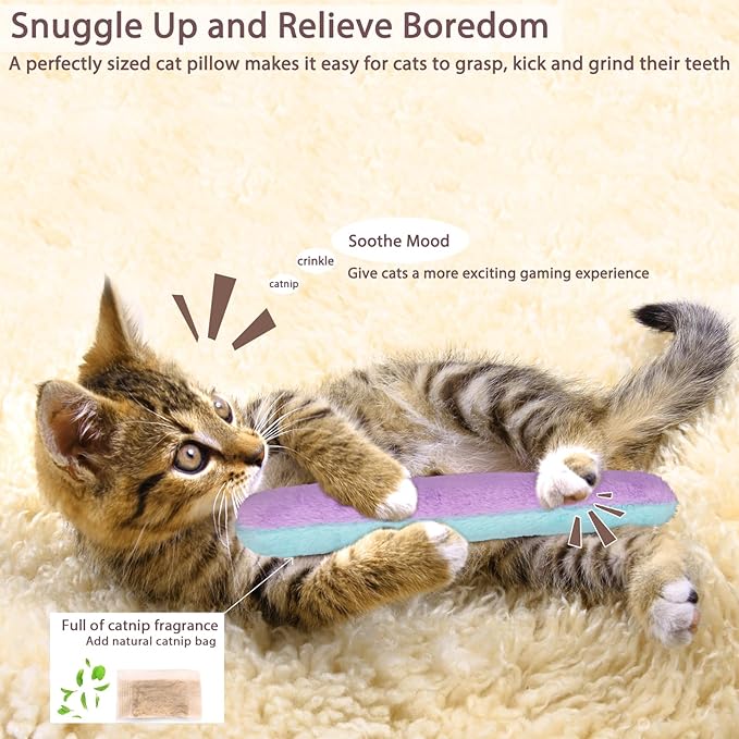 Retro Shaw Cat Toys Pillows, Refillable Catnip Toys with Crinkle Sound Inside, Interactive Indoor Cat Nip Kitten Kicker Kitty Toy Promotes Exercise, 3 Pack