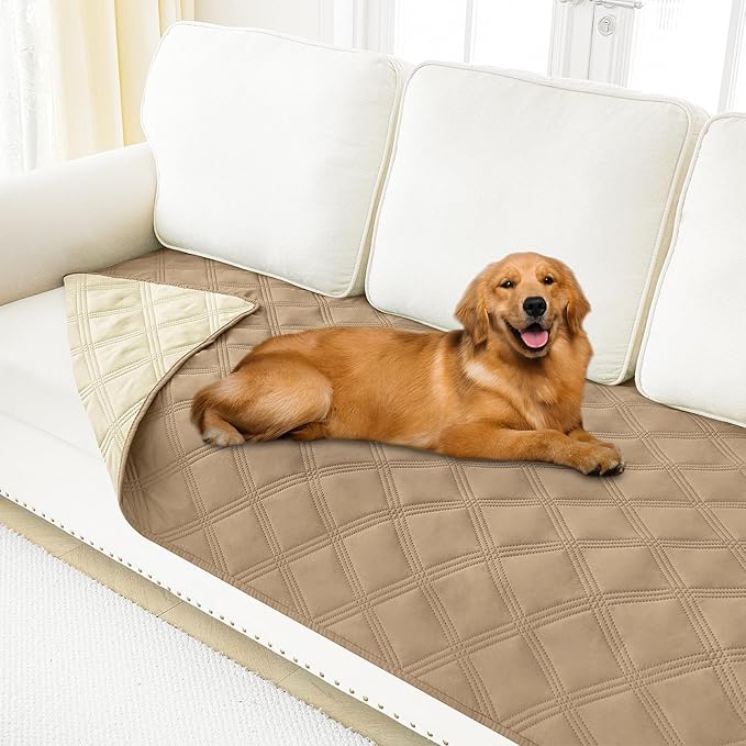 Smiry Waterproof Dog Bed Cover Blanket 30x82, Soft Reversible Pet Blanket, Washable Leakproof Cats Dogs Couch Cover for Sofa, Couch, Furniture, Lattice, Camel/Beige