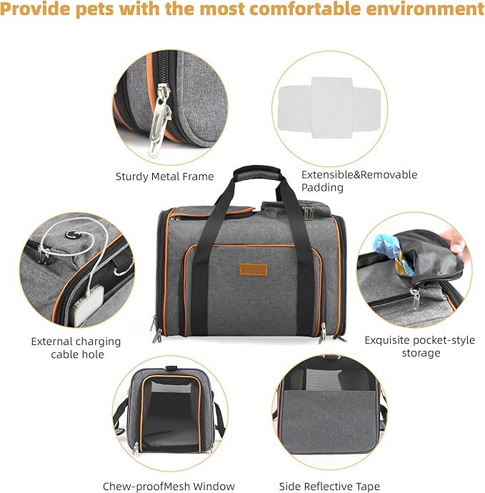Cat Carrier,Portable Pet Carrier Bag for Cats and Small Dogs,Foldable Soft-Sided and Scratch-Proof mesh Cat Bag Pet Carriers,Airline Approved Pet Carrier,Pet Travel Carrier Up to 15 Lbs,Grey