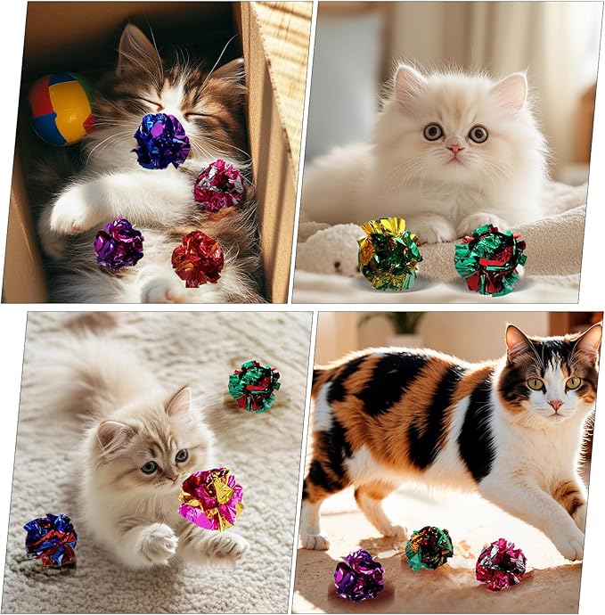 150 Pcs Cat Crinkle Toys, 2-Inch Crinkle Balls for Cats, Colorful Mylar Cat Balls for Indoor Cats, Interactive Ball for Chase, Pounce, and Exercise